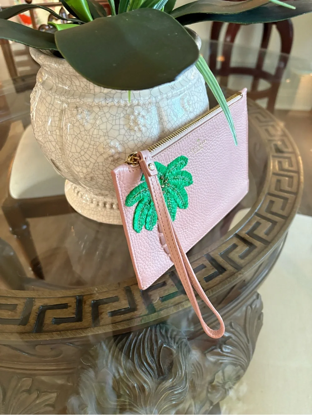 NWOT KATE SPADE Pink Palm Tree Wristlet Clutch